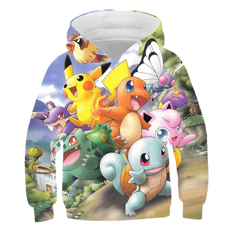 

Pokemon Hoodies Cartoon Baby Kids Boys Girls Children Long Sleeves Summer Clothing Pikachu Cartoon Print Pikachu Tee Children