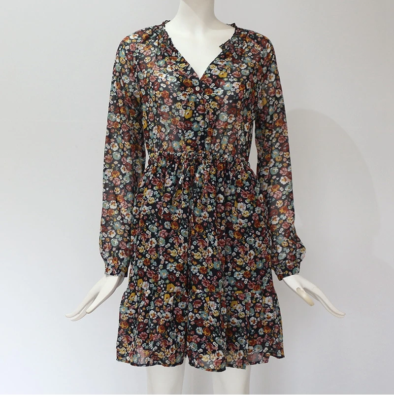 

Женское повседневное Длинное разноцветное платье с высокой талией и V-образным вырезом