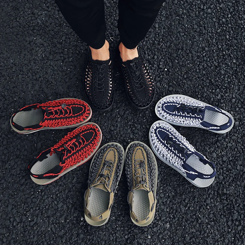 

Men Sandals Casual Shoes Round Solid Color Increased Breathable button Rubber Non Slip Hole