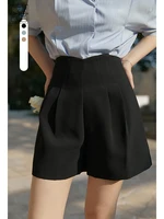 ziqiao suit shorts drape black shorts zipper waist high waist japanese casual pleated design a line pant solid summer thin