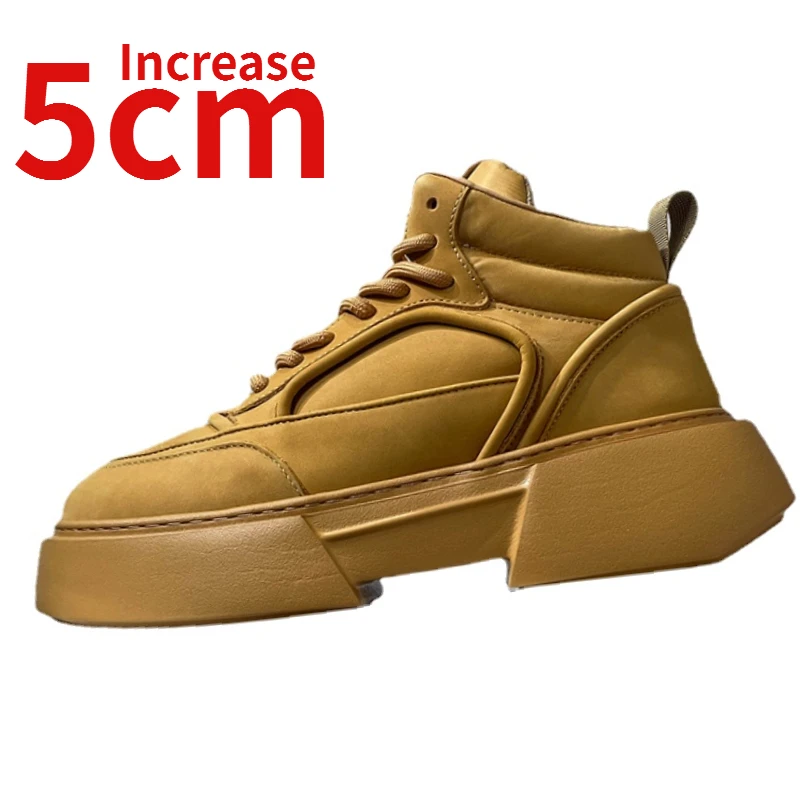 

Мужские высокие ботинки из натуральной кожи, повседневные уличные короткие ботинки на толстой подошве, белые, для увеличения 5 см