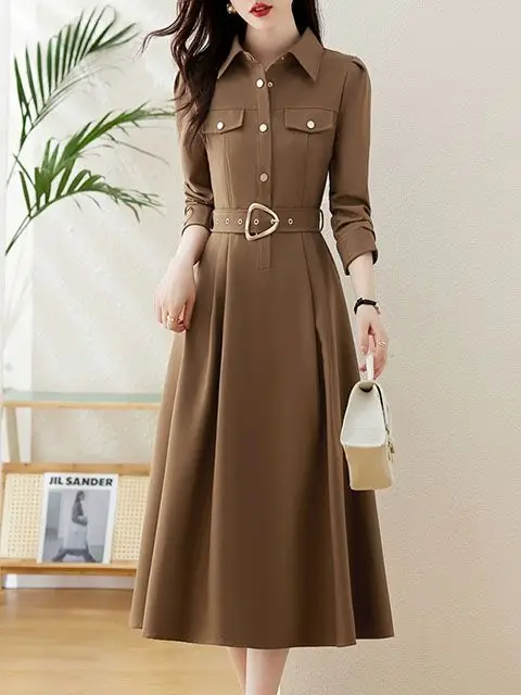 Высококачественное осеннее платье-рубашка с длинными рукавами для женщин новый