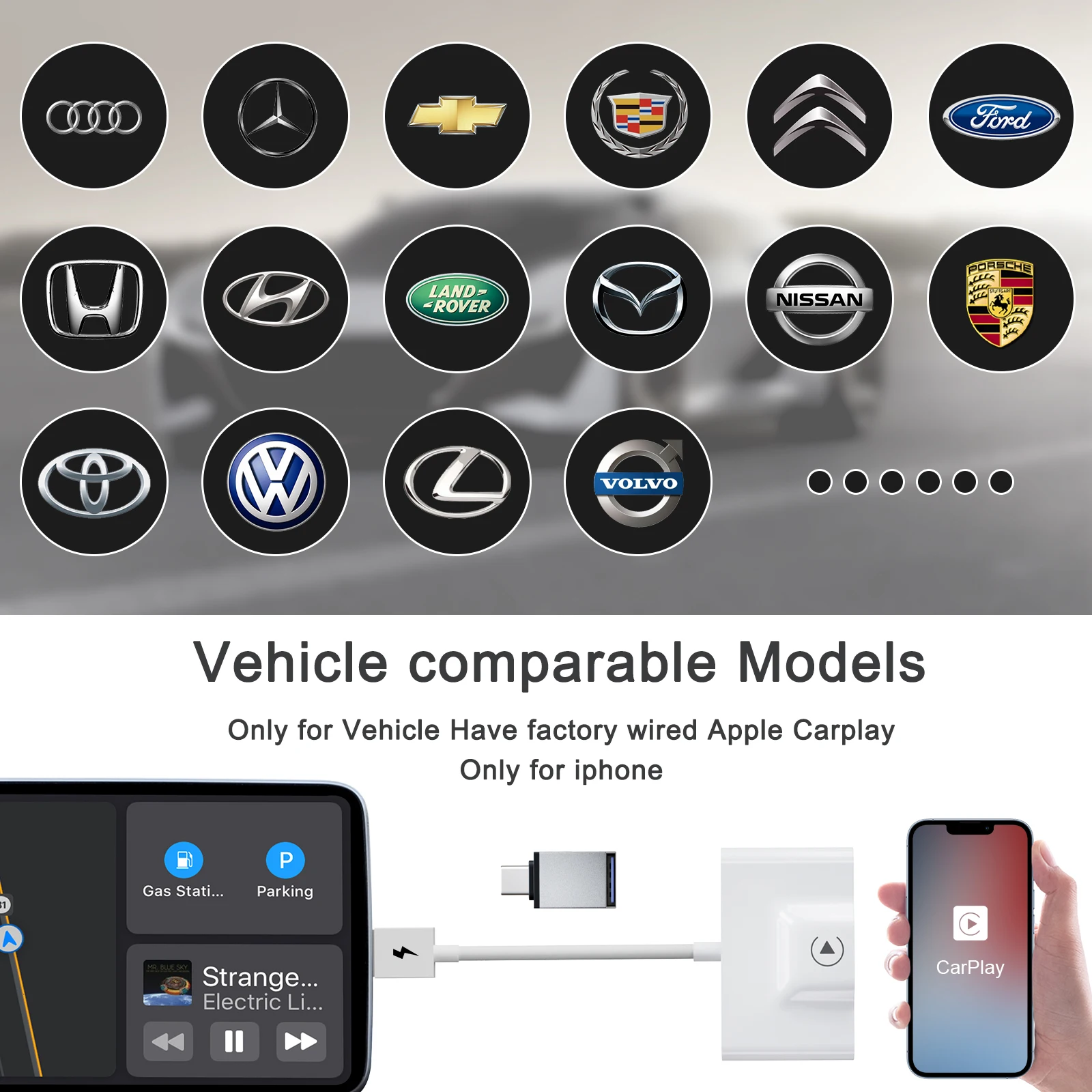 Wireless iPhone CarPlay Adapter 2023 Fastest Apple CarPlay Dongle for OEM Wired CarPlay Cars 5GHzWiFi Convert Wired to Wireless