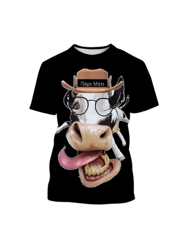 Футболка с 3D принтом коровы для мужчин, модные футболки с рисунком животных, трендовая уличная одежда в стиле хип-хоп, топы для отдыха с круглым вырезом и короткими рукавами Y2k