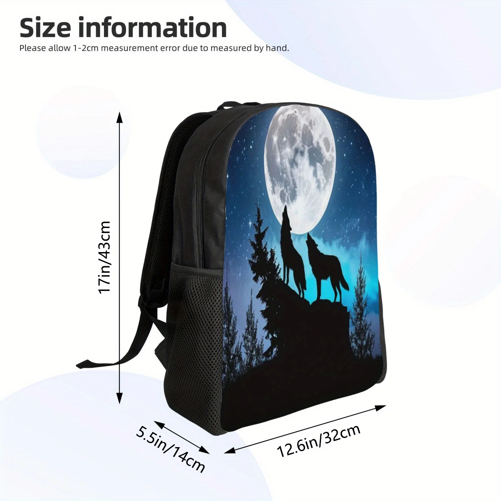 Легкий рюкзак с принтом волка в полнолуние ночное время роста — просторный