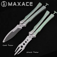maxaceknife balisong loran 2 comb trainer titanium handle butterfly trainer pocket foldingknife edc survival knife outdoor tool
