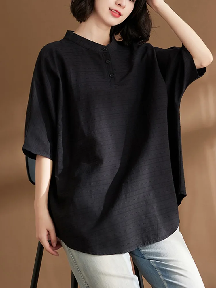 

100% Cotton Women Casual Blouses Shirts New Arrival 2023 Summer Korean Style All-match Loose Drop Sleeves Female Tops B2876