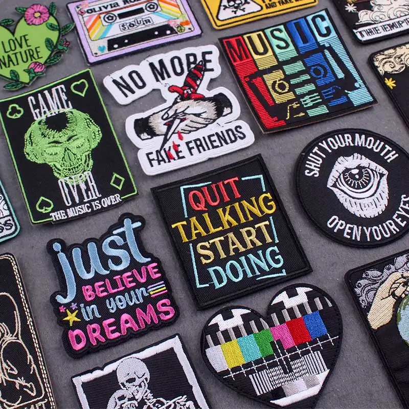 

Letter Patch Embroidered Patches For Clothing DIY Slogan Iron On Patches On Clothes Stripes Tarot Badges On Backpack Applique