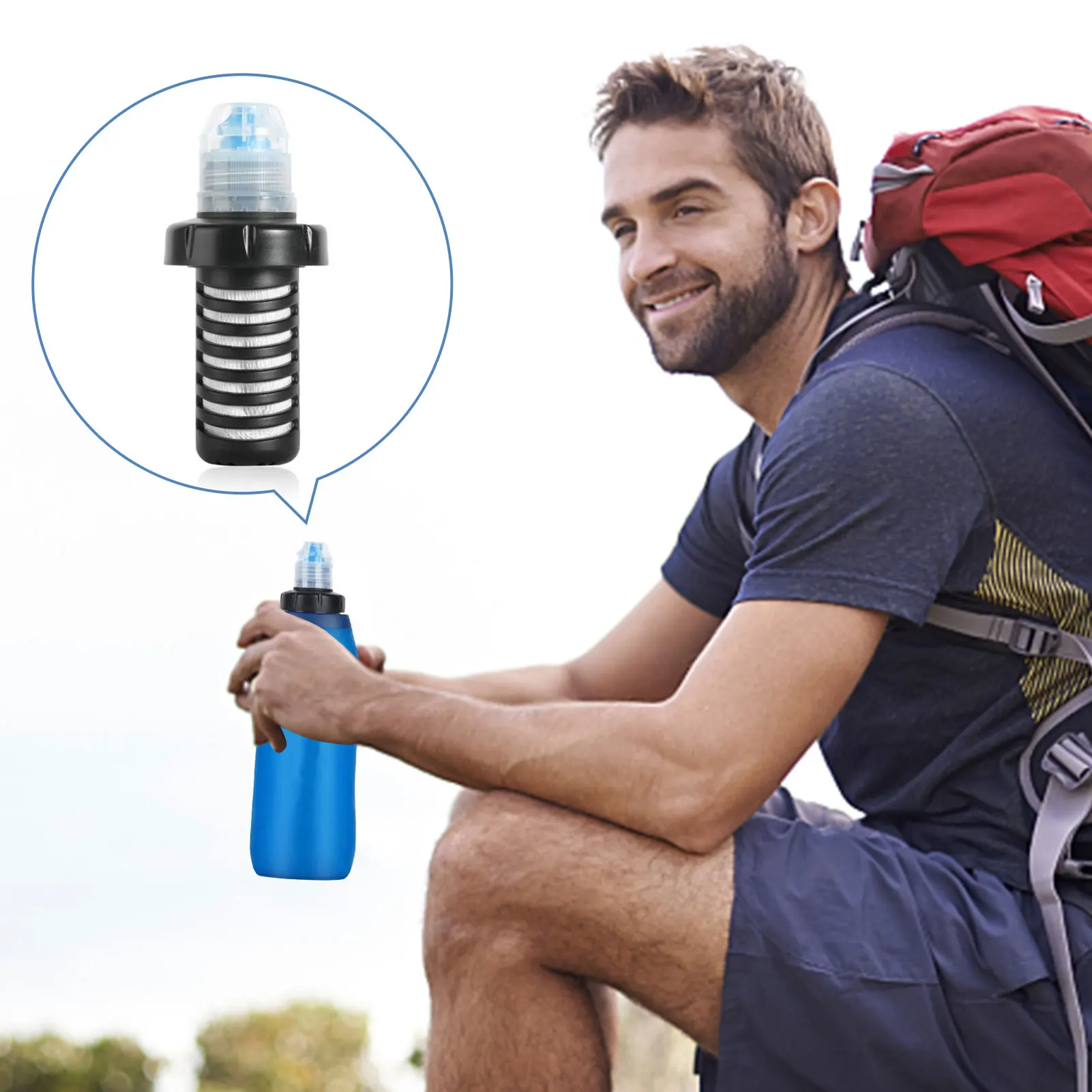 Water Filter Bottle Purified for Drinking soft TPU Foldable Outdoor Filtered Bag Camping Hiking Cycling | Спорт и развлечения