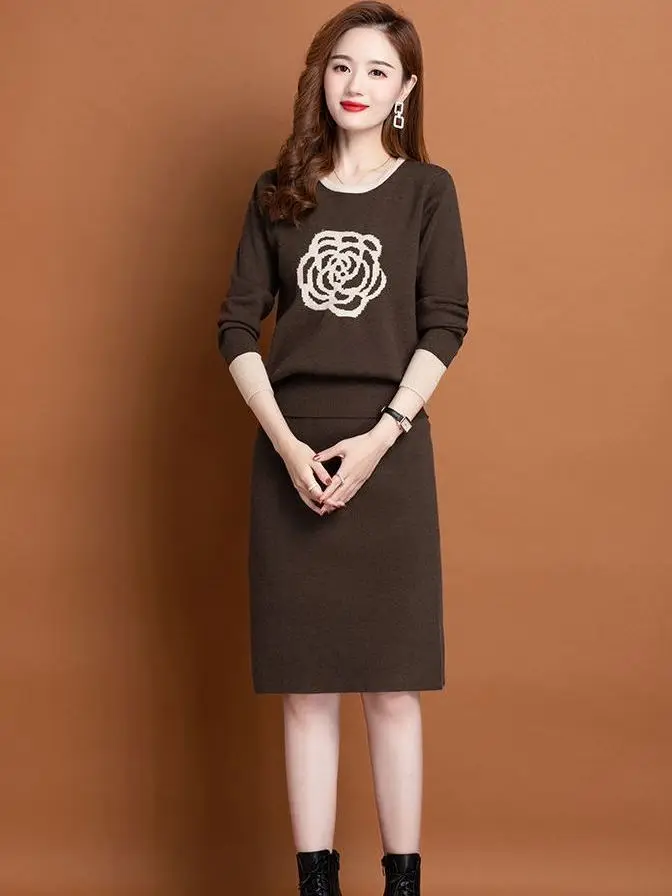 Элегантный вязаный костюм винтажный комплект из 2 предметов женская одежда