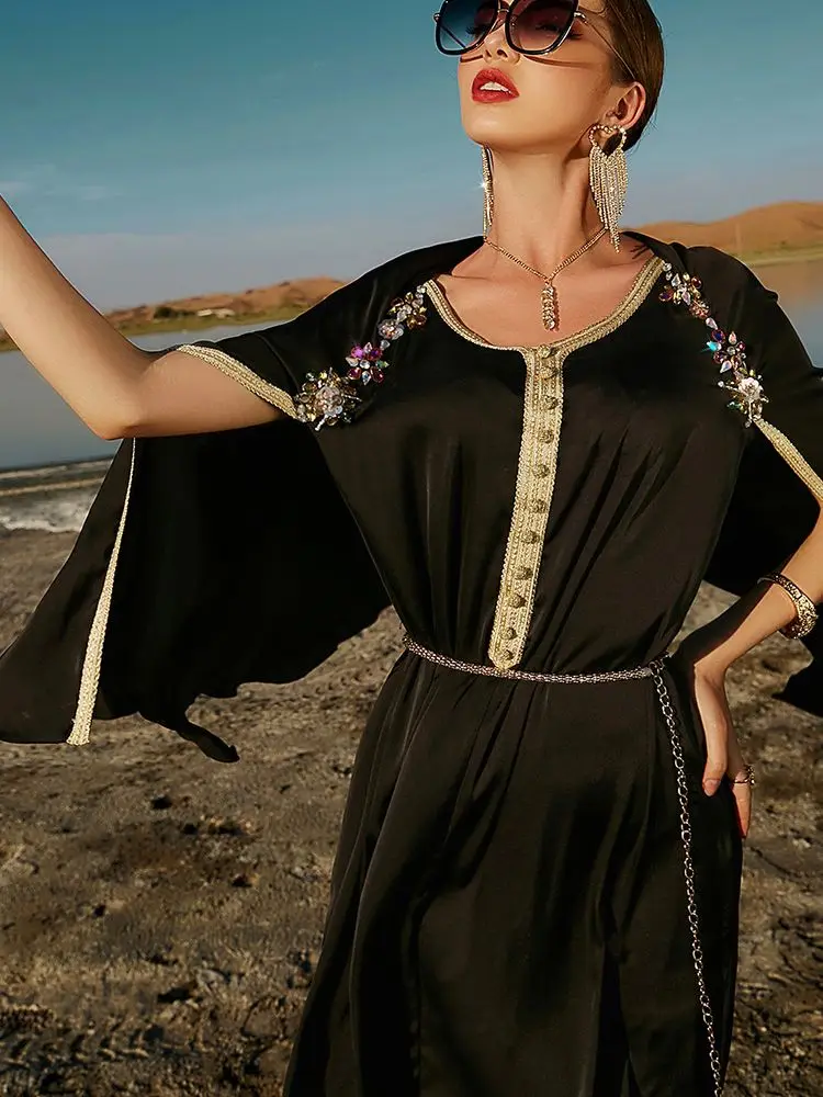 Black Ramadan Eid Mubarak Kaftan Abaya Dubai Evening Dresses For Women Pakistan Arabic Turkey Islam Muslim Long Dress Caftan