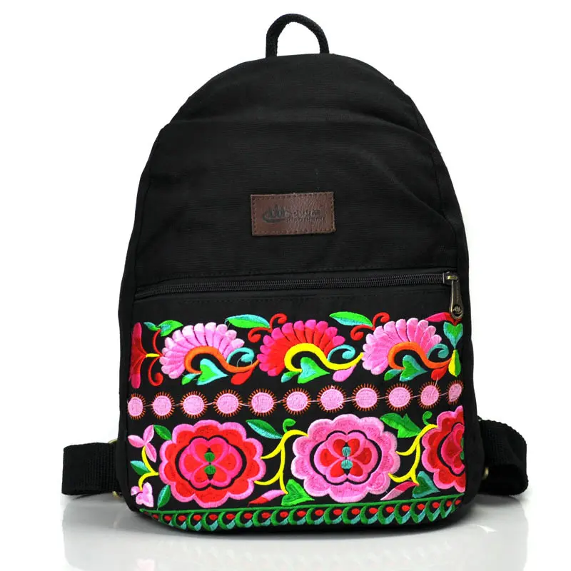 

Ethnic style embroidered backpack retro women's bag canvas backpack black student bag large capacity fashion leisure travel bag