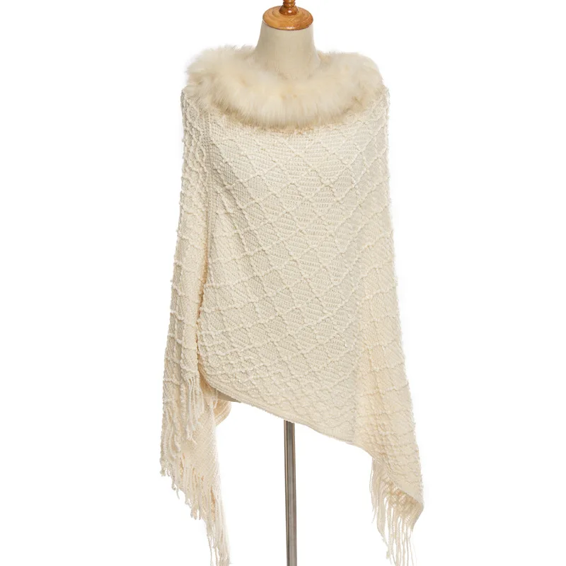 New Winter Solid Color Chenier Tassel Coat Women Fashion Warm Fur Coats Outerwear Fake Fur Shawl Knit Women Clothing