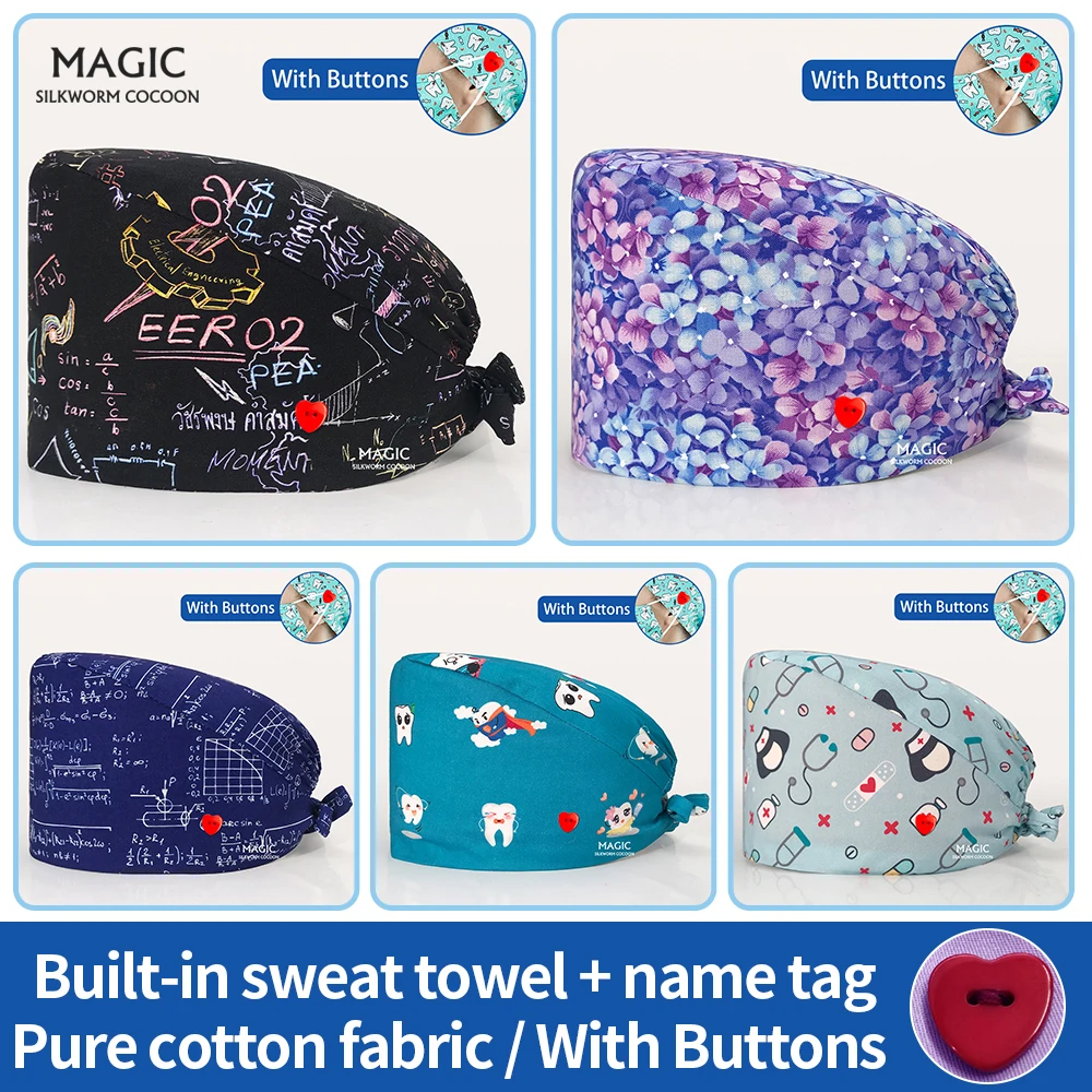 

Шапки унисекс для операционной, мужские, женские, мужские шапки врач-медсестра с принтом, скрабы, кепка s, медицинская хирургическая шапка, х...