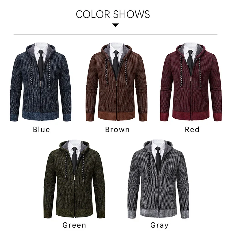 Новинка Осень 2024 мужские свитеры куртка с капюшоном теплый модный кардиган в