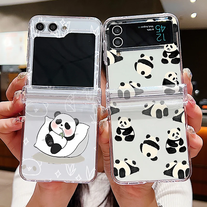 Чехол с мультяшным рисунком панды для Samsung Galaxy Z Flip 6 5 4 3 твердый прозрачный