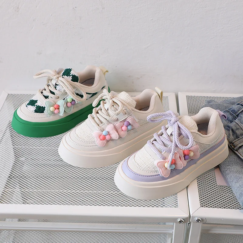 

Girls Bow Shoes 2022 Autumn New Sports Shoes High Quality Children's Breathable White Shoes Student Casual Shoes Trend