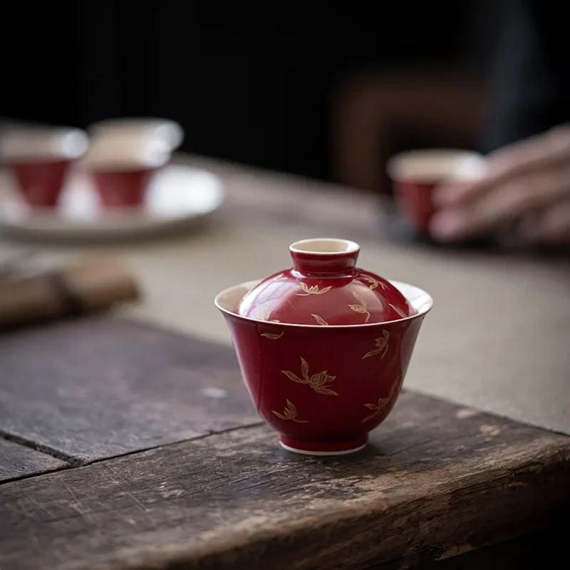 Позолоченная красная Осенняя Орхидея Gaiwan от Lang Hong позолоченная наклейка чаша