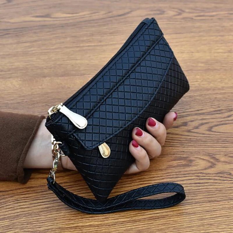 

Женская сумка, черный клатч из искусственной кожи, длинный Повседневный Кошелек с зернистой текстурой личи, кошелек для монет, женская сумка, сумка на запястье, карман для телефона, держатель для кредитных карт