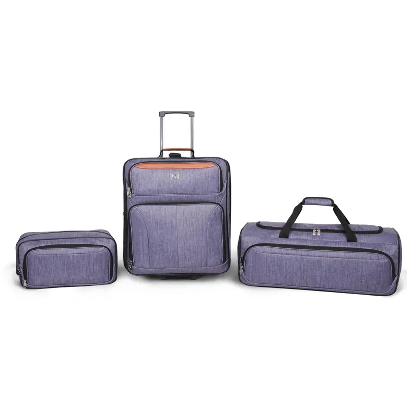 

Gray 3pc Travel Luggage Set 24" Check Bag, 22" Duffel, & Boarding Tote