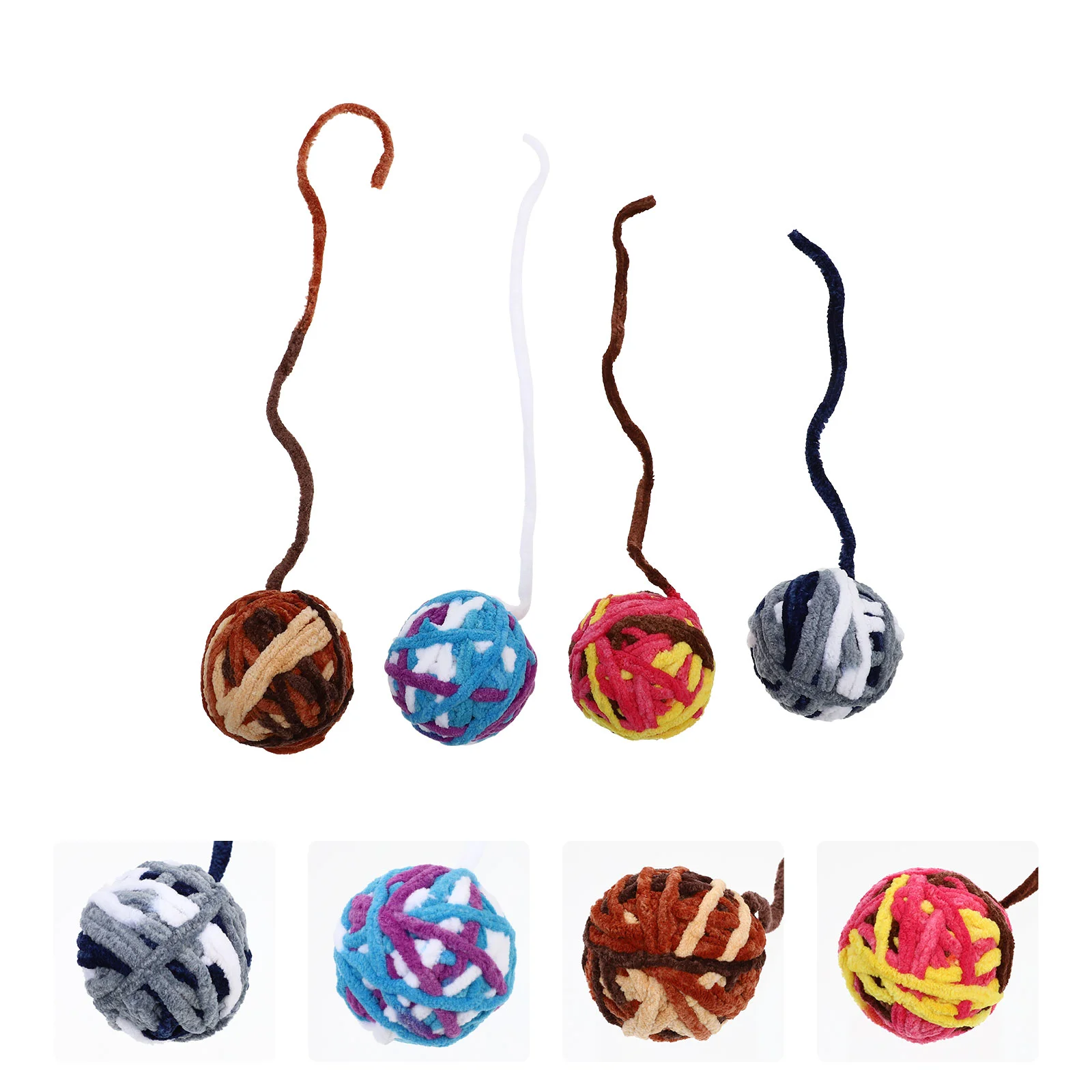 

4Pcs Playthings Colorful Woolen Yarn Interactive Gnawing Cotton Balls for Cat