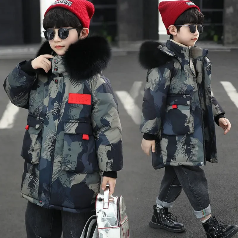 

Winter 5-14Yrs Children Clothes Camouflage Wadded Jacket For Boys Thick Warm Hooded Coat Kids Parka Teenage Outerwear Snowsuit