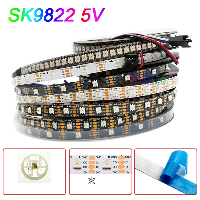 1~5m SK9822 addressable LED Strip Light 5V DATA and CLOCK seperately 30/60/144 leds/m SMD 5050 RGB pixel Smart Lamp Tape APA102