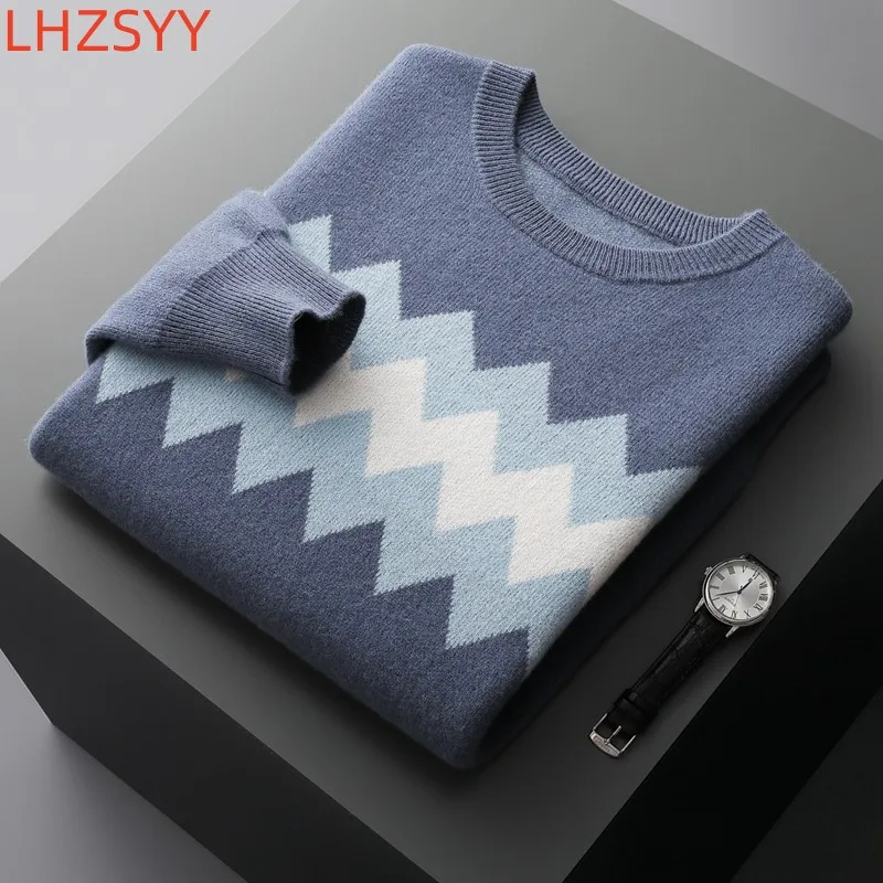 LHZSYY Autumn/Winter 100%Pure Wool Cashmere Sweater Men's Multicolor Pullover Fashion Large size Youth Tops High-End Knit Jacket