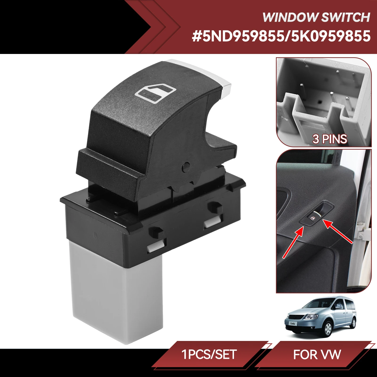 

5-й 959855 5К 0959855 Кнопка управления стеклоподъемником для VW Jetta Tiguan Caddy Golf MK5 MK6 Passat Touran Seat MK2 5ND 959 855