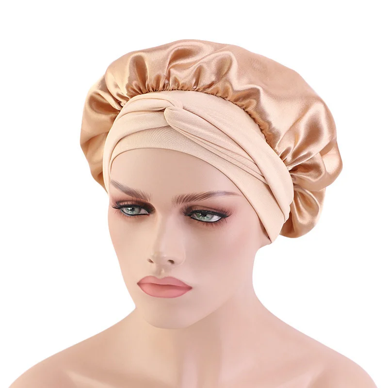 

New Night Cap Wide Brim High Elastic Headband Shower Cap Satin Sleep Hair Care Cap Soft Hair Cap Universal
