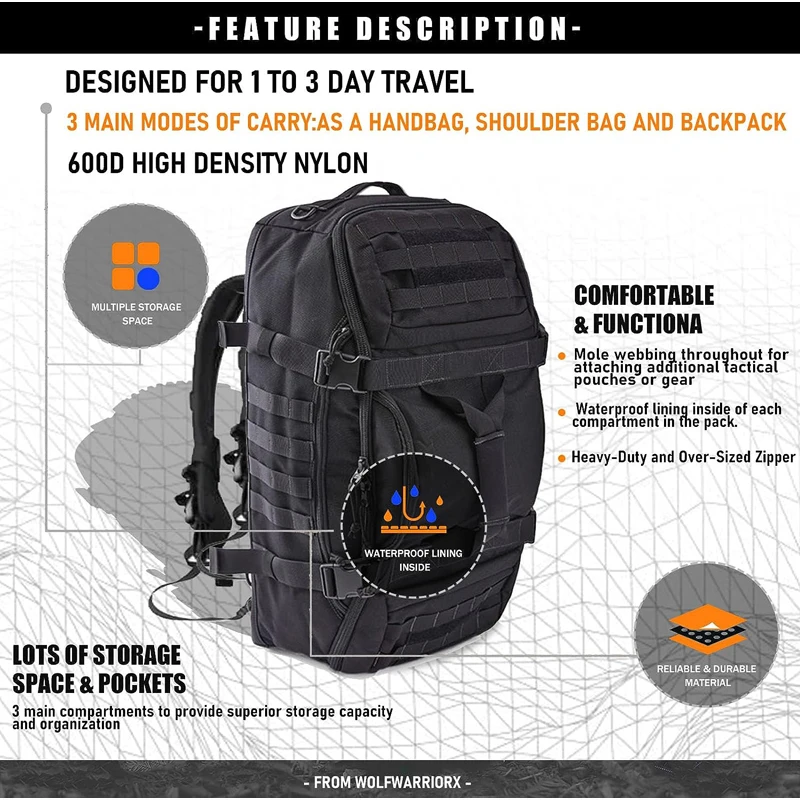 40L 60L 80L Travel Duffel Bag Military Tactical Backpack with Adjustable Strap Weekender Bag for Men Women Waterproof Gym Bags 3
