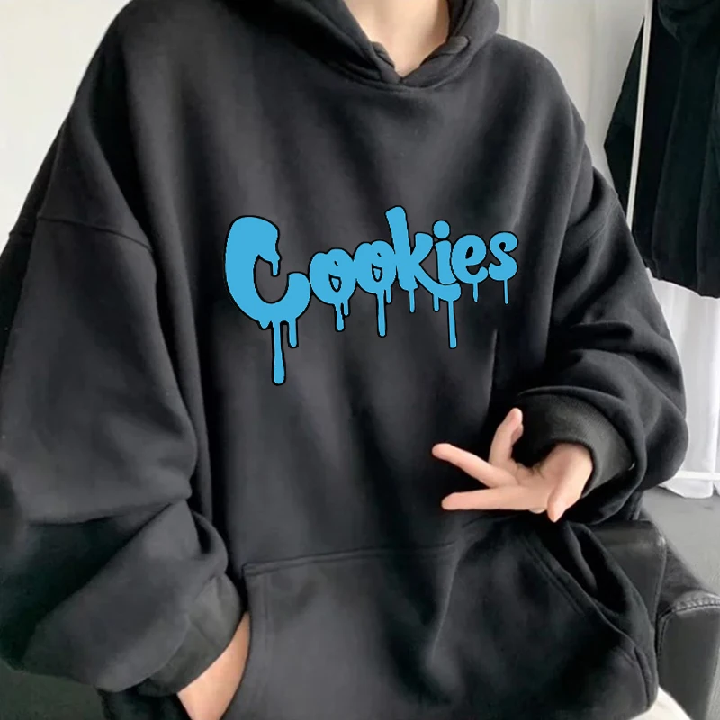 

Fashion Cookies Letter Graphic Hoodies Pullover Casual Long Sleeve Black Tops Fashion Crewneck Drawstring Sweatshirts