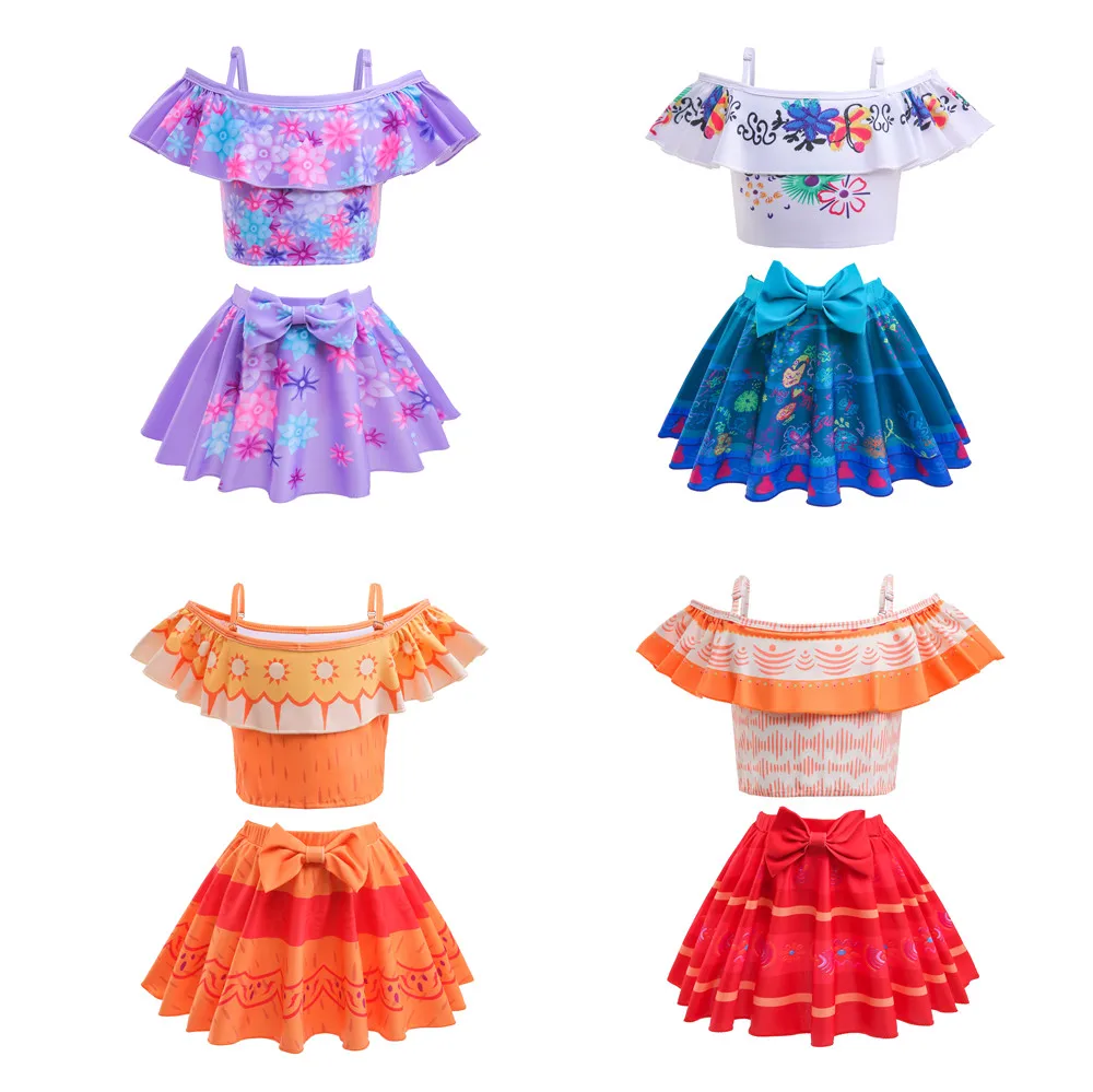 

2022 Summer Charm Encanto Isabela Girls Swimsuit Set Children Swimwear Two Piece Set 2PCS Isabella Mirabel Costume Bathing Suit