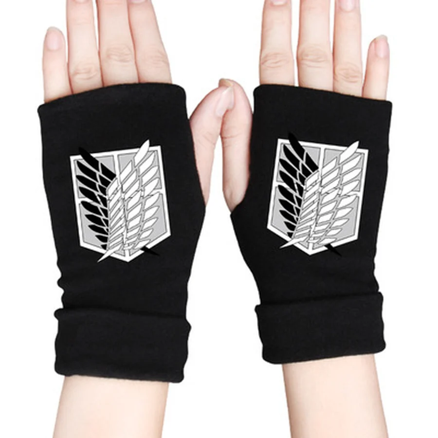 Аниме атака на титанов вязаные перчатки полпальца хлопковые рукавицы с крыльями