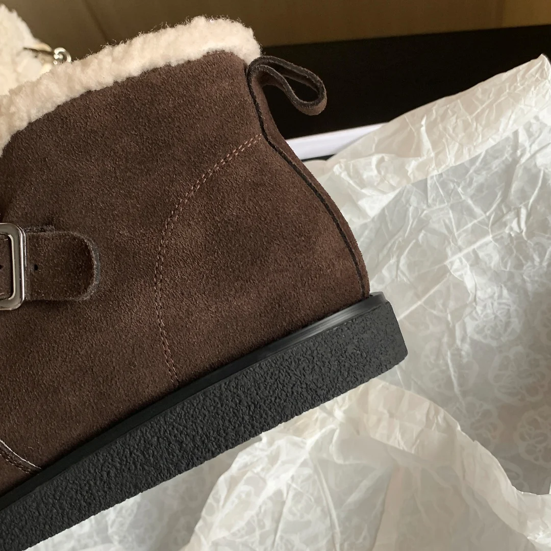 Женские теплые плюшевые слипоны из натуральной замши осенние зимние ботинки до