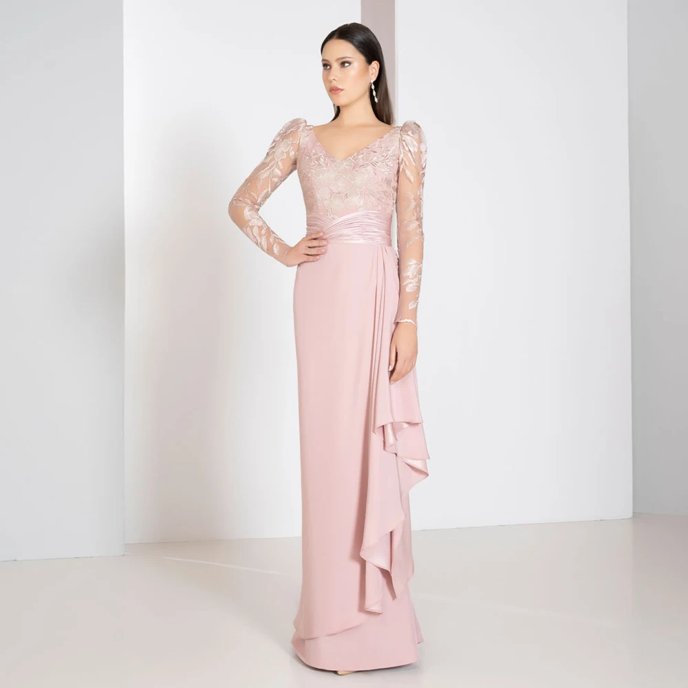 

Elegant V Neck Mother of the Bride Dresses for Weddings Long Sleeves Wedding Party Gowns Applique Floor-Length فساتين السهرة