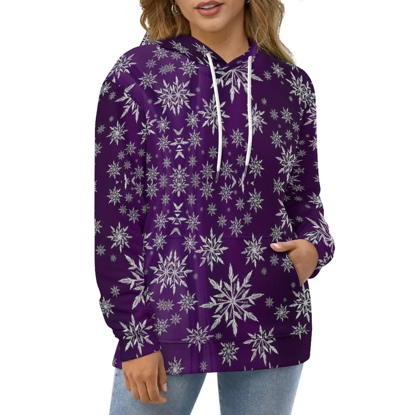 

Sparkly Snowflake Casual Hoodies Christmas Fun Elegant Hoodie Womens Long Sleeve Harajuku Graphic Loose Oversized Clothes