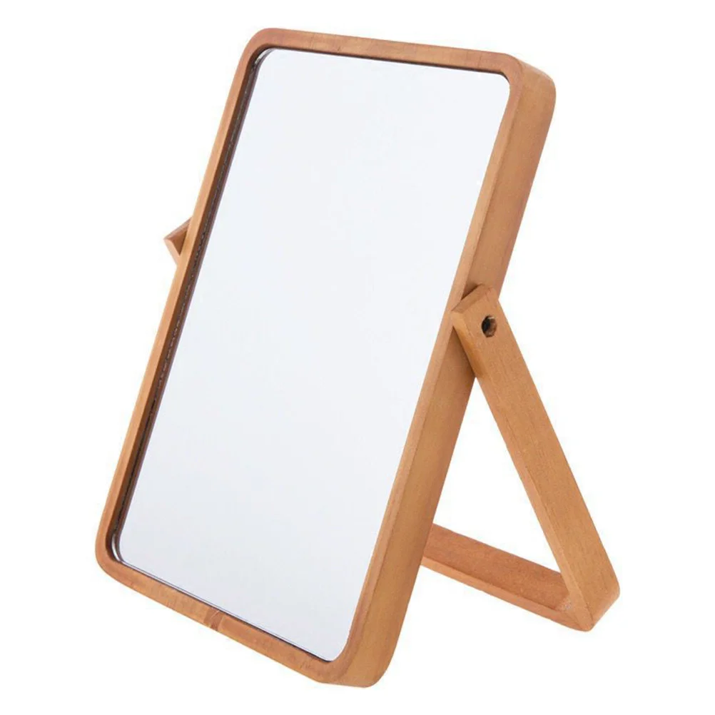

Wooden Beauty Mirror Single Side Rotatable Standing Mini Makeup Cartoon Vanity Desktop Student