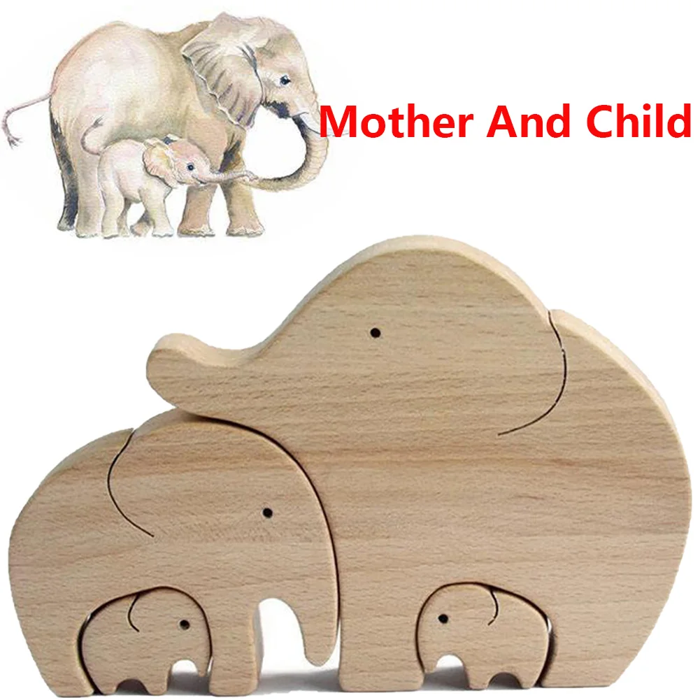 

Elephant Mother And Child Family Wood Carving Ornaments Home Decoration Figurine Desktop Table Decor Ornament Mother's Day Gifts