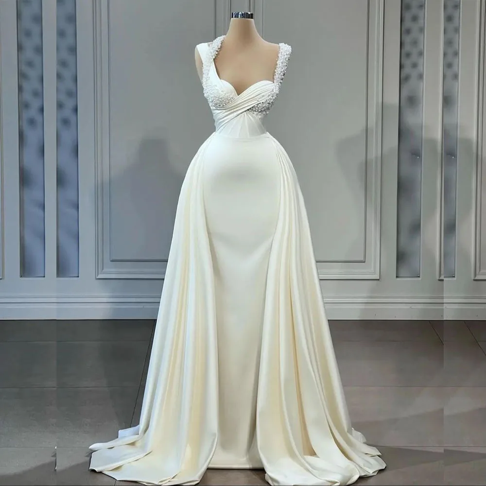 Роскошные плиссированные вечерние платья с белым жемчугом шикарные без рукавов