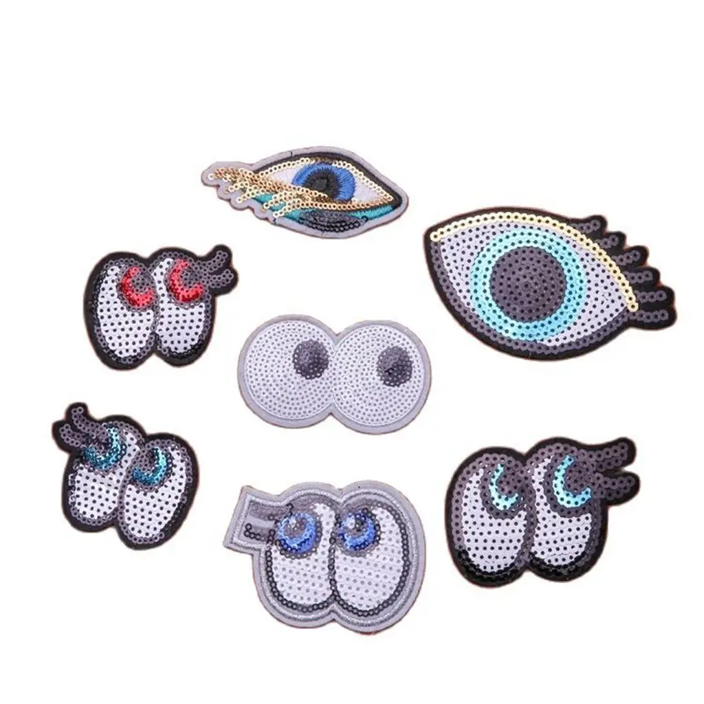 

5 Pieces/lot 7 Kinds Small Eyes Sequined Patches for Clothes Bags Shoes Iron on Sequins Embroidery Eyeball Decoration Appliques