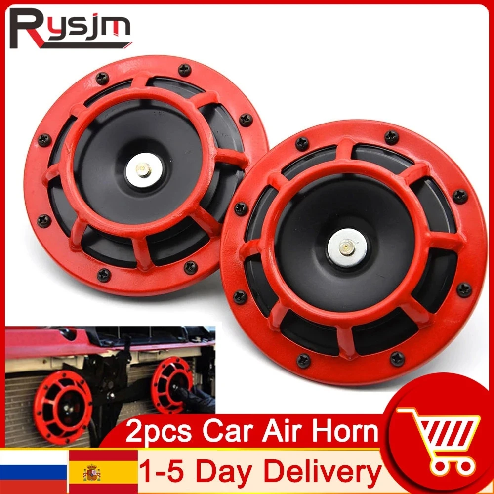 

HD Red Hella Super Loud Compact Electric Blast Tone Air Horn 12V 115DB For Motorcycle Car 2pcs Speaker Horns Russian Warehouse