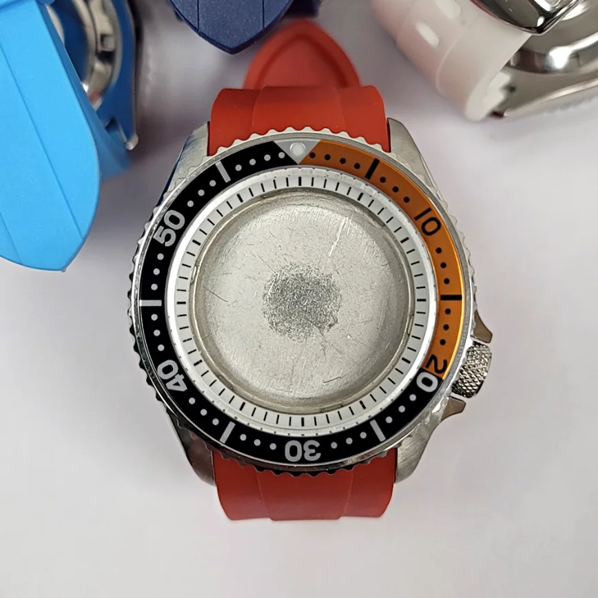 Watch Accessories 41.5MM Watch Case Steel Case Pin Buckle Red Tape Ring Mouth Black and White Inner Shadow Fits NH35/36/Movement