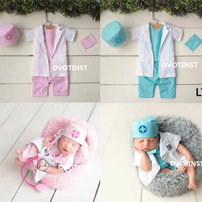 Enlarge Dvotinst Newborn Baby Boys Girls Photography Props Fotografia Doctor Cosplay Outfits 4pcs Set Costume Studio Shoots Photo Props