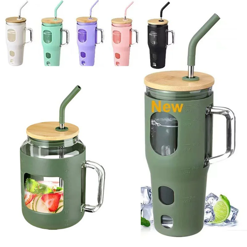 

Новая кружка-бластер для льда большой емкости 32 унции, стеклянная Автомобильная кружка для путешествий с ручкой, кружка для пива, коктейля, ...