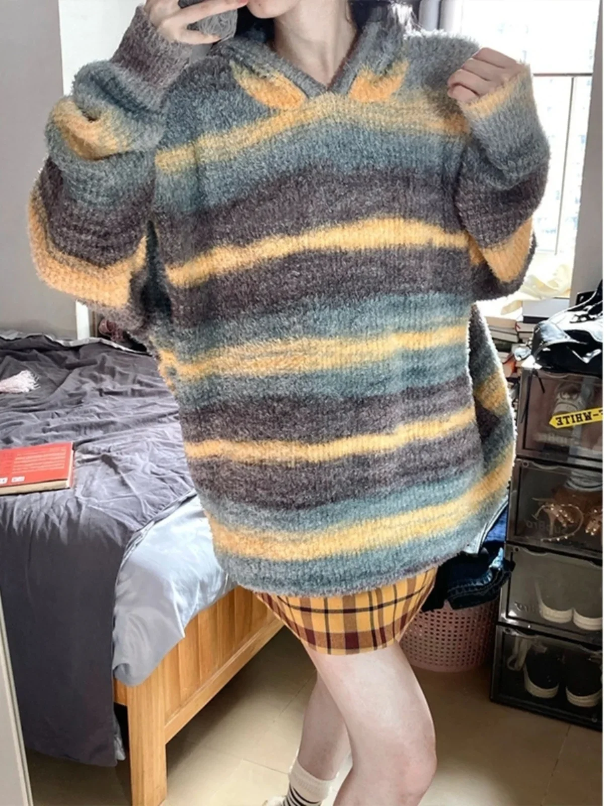 Осенне-зимний популярный предмет мягкий и липкий вязаный свитер с капюшоном в