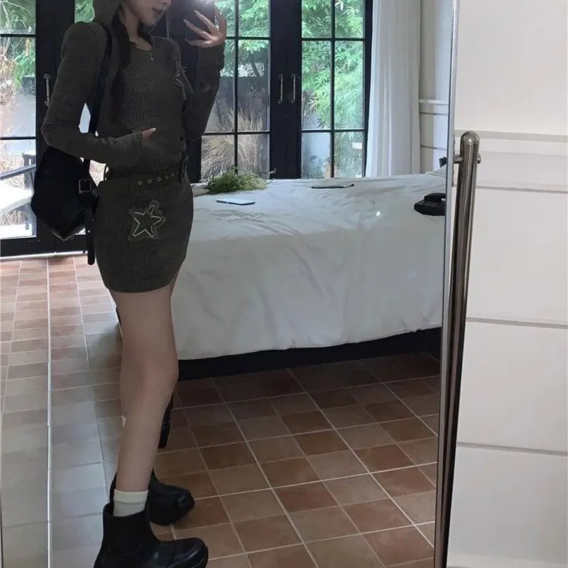 Американские вязаные ретро-платья со звездами весна-осень новинка стильная