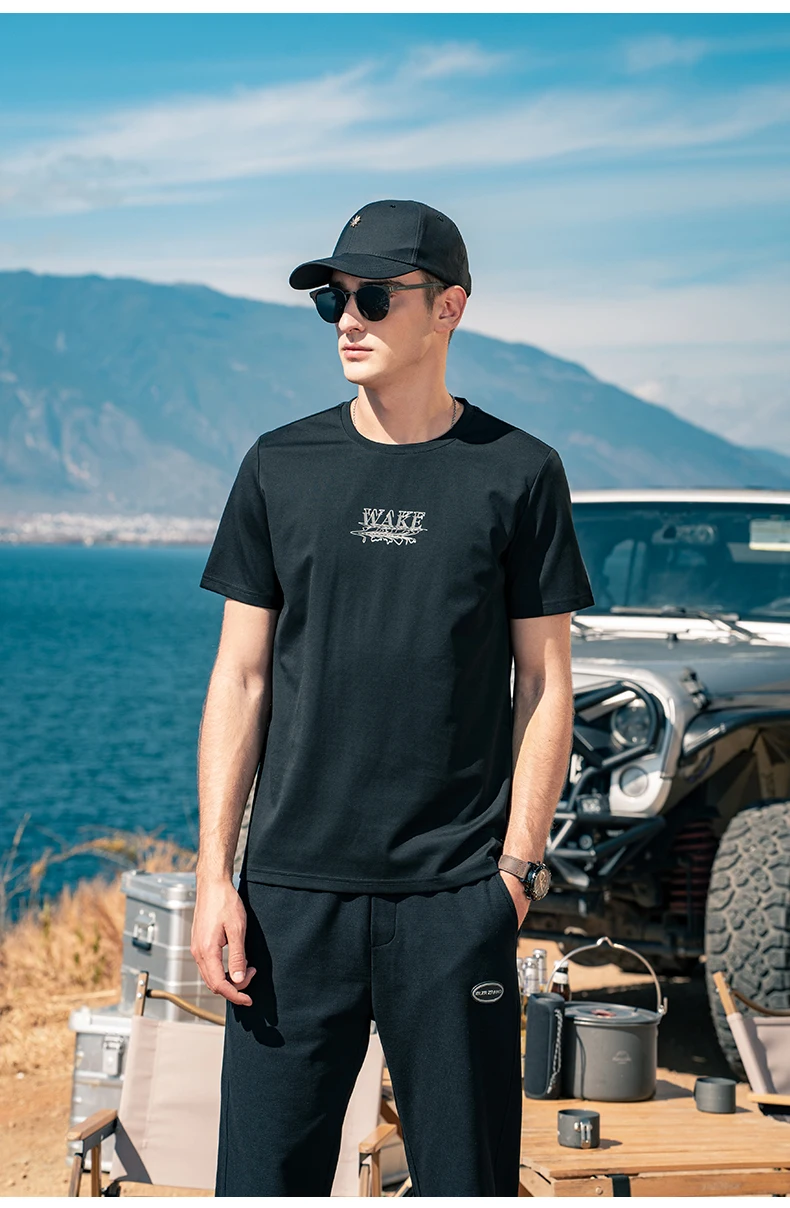 

0197 Short-sleeved T-shirt men's 2023 summer new creative printing mercerized cotton t-shirt