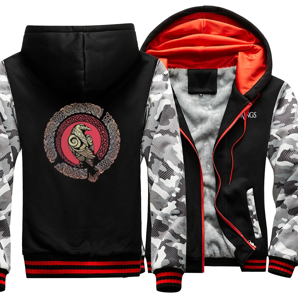 

Мужская толстовка с капюшоном Vikings Eagle, модная Уличная Повседневная куртка на молнии, Мужская зимняя теплая Толстая куртка свободного покроя с капюшоном, 2022