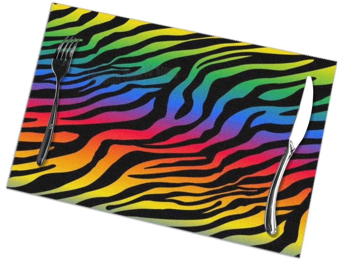 

Rainbow Zebra Table Mats Placemats Countertop Protection for Kitchen Dining Table Heat Resistant Baking Mat(12x18 inch) Set of 6
